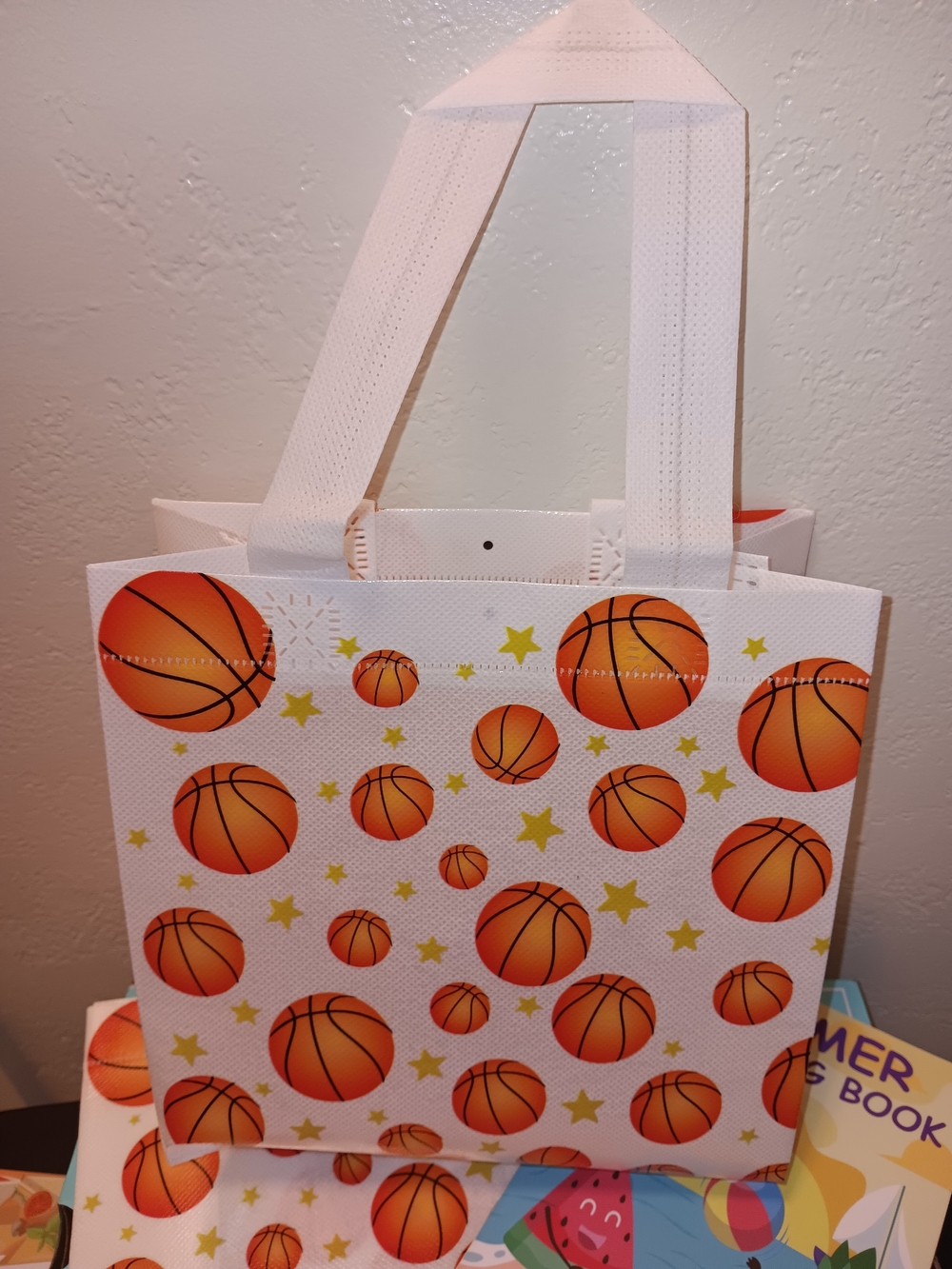 White Basketball Print Tote Bag